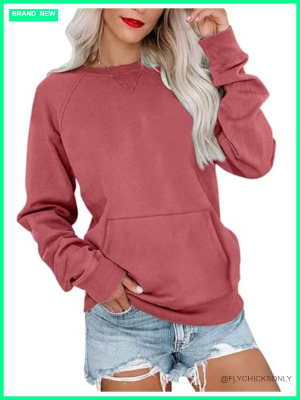 Crewneck Sweatshirt with Kangaroo Pocket Lightweight Pullover Top